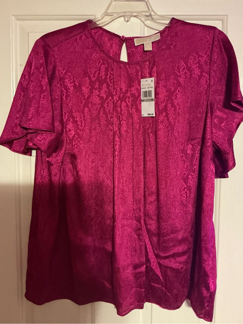 Michaels Magenta Satin Short-Sleeve Blouse